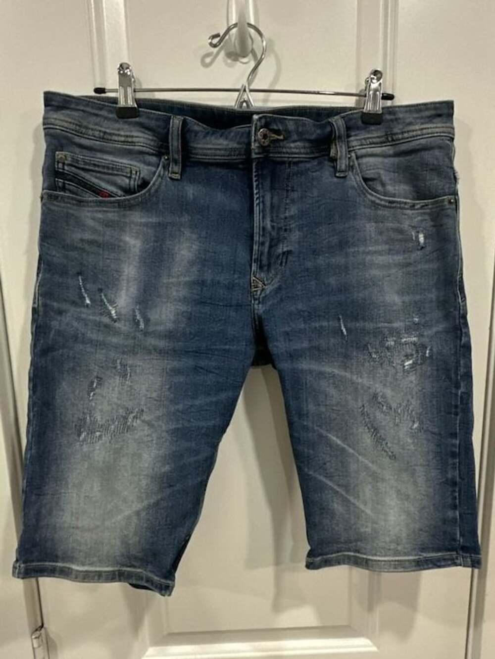 Diesel Industry Distressed Denim Shorts Blue